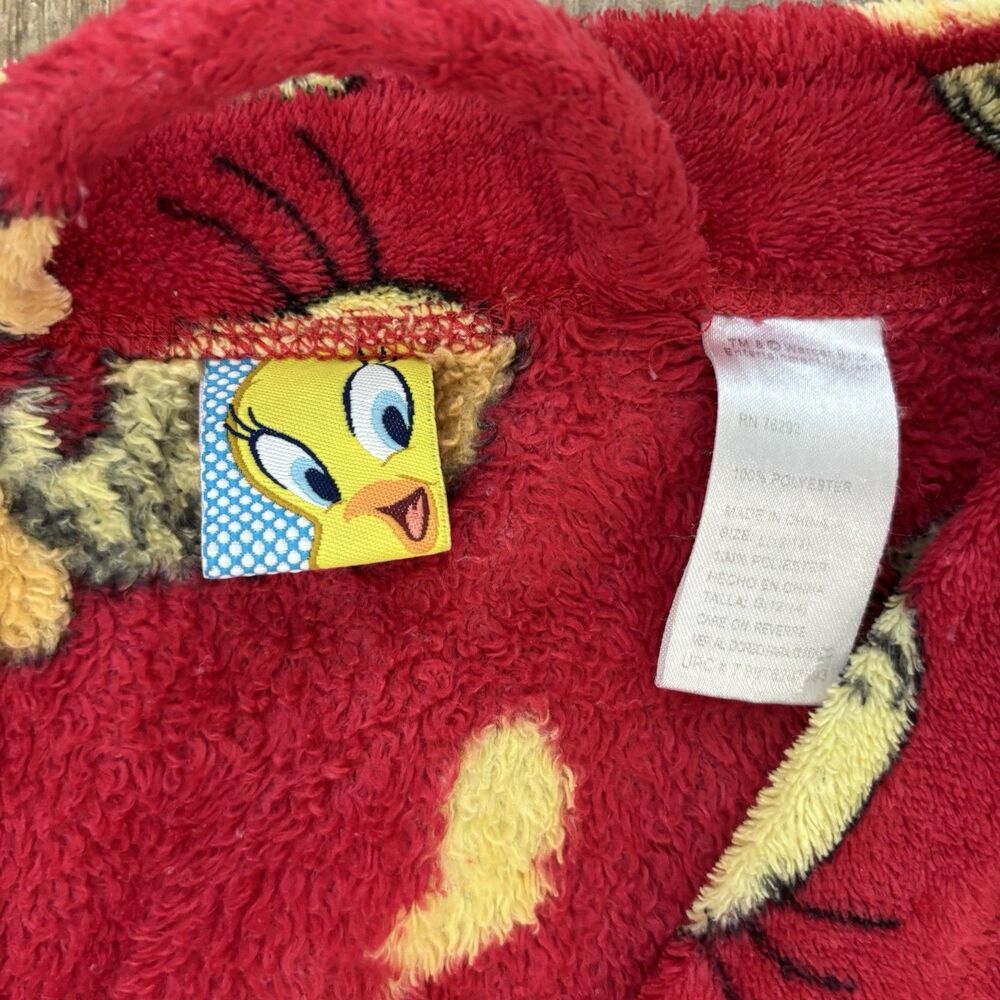 Vintage Tweety Bird Robe Red Soft Fluffy Size L Looney Tunes Novelty Cozy Y2K - Picture 2 of 10